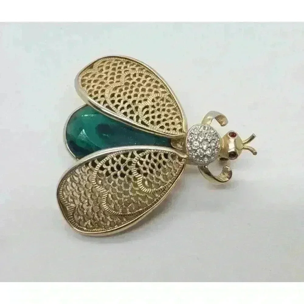 Vintage Large Bee Insect Flying Rhinestone Gold Tone Fancy Gift Statement Bug - Picture 2 of 8